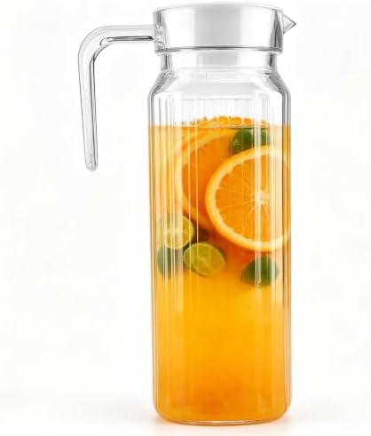 Plastic Pitcher with Lid, Transparent Acrylic Pitcher with Lid, Square Shape Pitchers Beverage Pitchers, Not Easy to Break Acrylic Lemonade Jug for Juice Milk (37.2 fl oz) by Unknown