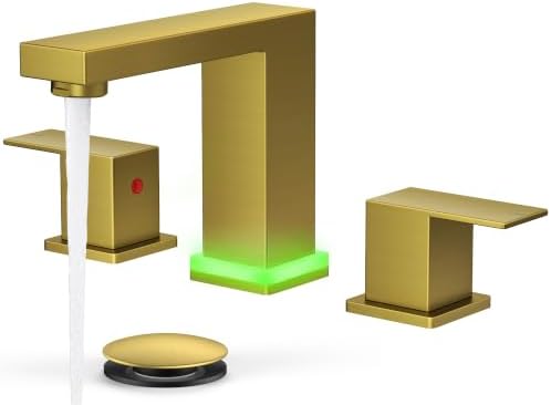 FORIOUS Gold LED Bathroom Faucet 3 Hole, 3 Color Changing LED Light Faucet by FORIOUS