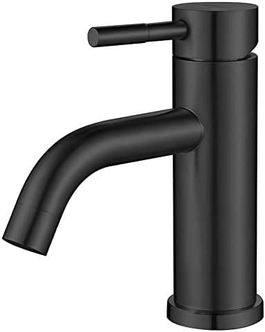 Modern Single Handle Bathroom Faucet Single Hole Matte Black Bathroom Sink Faucet Stainless Steel Commercial Basin Faucet(Matte Black No Drain) by KOHONBY