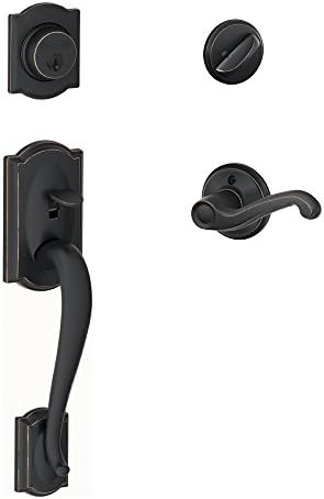 SCHLAGE Lock Company Camelot Single Cylinder Handleset and Left Hand Flair Lever, Aged Bronze (F60 CAM 716 FLA LH) by Unknown