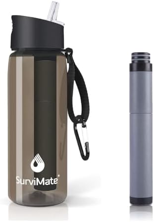SurviMate Black Filtered Water Bottle and Replacement Filter by SurviMate
