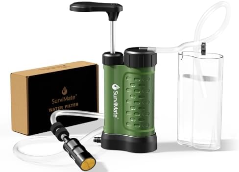 SurviMate Water Purifier Survival Pump，0.01 Micron 5-Stage Water Purifier System，Hand Pump Water Filter Portable Outdoor Emergency，Camping, Hiking, Backpacking by SurviMate