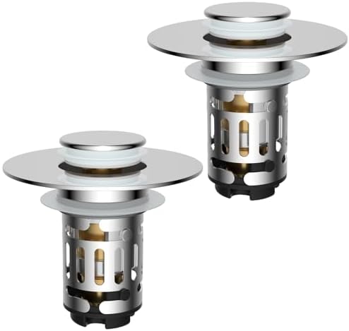 Hibbent 2 PCS Upgraded 3 in 1 Bathroom Sink Drain Strainer, Pop Up Stopper by Hibbent