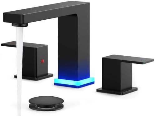 FORIOUS Black LED Bathroom Faucet 3 Hole, 3 Color Changing LED Light Faucet by FORIOUS