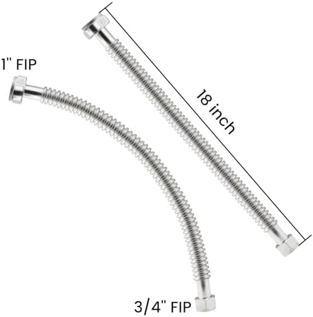 18inch Stainless Steel Corrugated Water Heater Connector Flexible for Female Iron Water Pipes Fitting, 3/4" FIP x 1" FIP, 18" Length (2 Packs) - Image 2