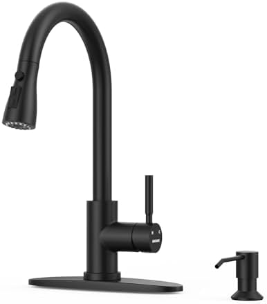 WEWE Kitchen Faucet with Soap Dispenser, Pull-Down Sprayer, Matte Black by WEWE