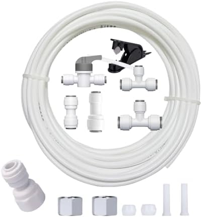 Refrigerator Water Line Kit Connection and 1/4 Compression Ice Maker Installation Kit，25FT 1/4In O.D.Water Line with Quick Fittings, for Adding a branch waterway on RO System（White) by GOOGIES