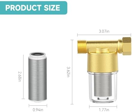 Washing machine water filter, capable of filtering out impurities of 40 microns in water, protecting household appliances. Suitable for water heaters and showers, (aurichalceous) - Image 5