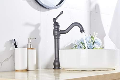 Bathroom Faucet 360° Swivel Single-Handle One Hole Bathroom Vessel Sink Faucet Matching Pop Up Drain Grey Farmhouse Bathroom Vanity Faucet - Image 4