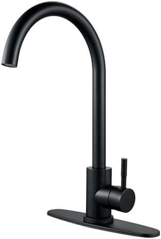 Single Handle High Arc Matte Black Kitchen Faucet Stainless Steel Commercial Single Hole Kitchen Sink Faucet, Modern One Hole Bar Sink Faucet with Deck Plate by KOHONBY