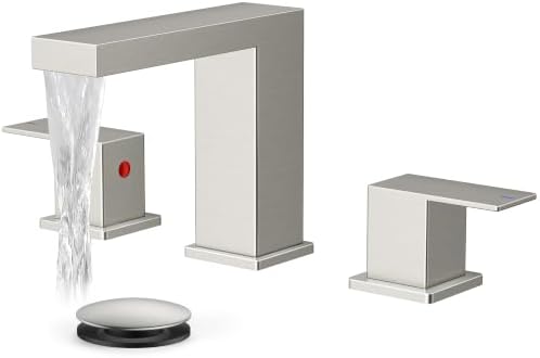 FORIOUS 8 in Brushed Nickel Bathroom Faucet Waterfall 3 Holes, Commercial by FORIOUS