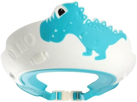 Baby Shower Cap Shield, Shower Cap for Kids, Visor Hat for Eye and Ear Protection for 0-9 Years Old Children,Cute Dinosaur/Crocodile/Hippo shape Makes the Baby Bath More Fun (Dinosaur, Blue) by Thcbme