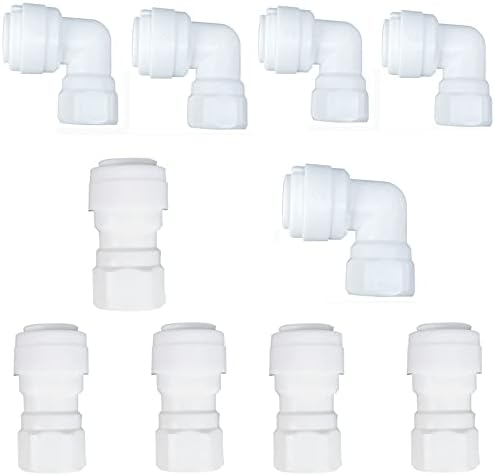3/8" to 1/4" Female Quick Connector,Push to Connect Fitting Ball Valve,Tee,Straight Union,Eblow Union Tube,for RO Systems, Filter,Water Purifiers 10Pcs (L+S) by Unknown