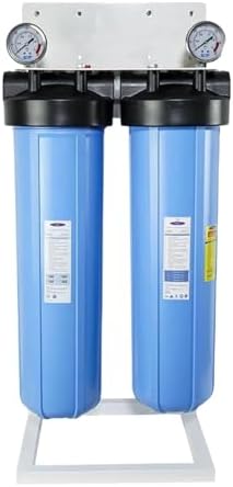 Crystal Quest Tall Compact Whole House Fluoride Water Filtration System, Multi-Stage Filter for Fluoride, BPA-Free, pH-Enhancing, 4-6 GPM Flow, Double Configuration, Easy Maintenance - with Stand by CrystalQuest