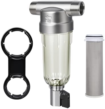 304 Stainless Steel 40 Micron Spin Down Water Filter, Whole House Spin Down Sediment Water Filter, Reusable Flushable Pre-Filtration System, 1" MNPT + 3/4" FNPT, BPA Free by Amwater