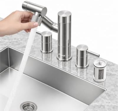 Frizzlife MF1080-X 8-Inch Widespread Bathroom Sink Faucet with Built-In Carbon Block Water Filter, NSF/ANSI 372 Certified, 3-Hole Kitchen Sink Faucet, 1080° Rotating, Stream/Spray, 304 Stainless Steel by FRIZZLIFE