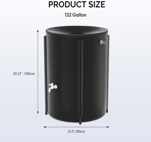 Outvita 132 Gallon Collapsible Rain Barrel, Garden Water Storage Tank, Portable Folding Rainwater Collector, Water Catcher with Filter Overflow Kit Faucet Black - Image 6