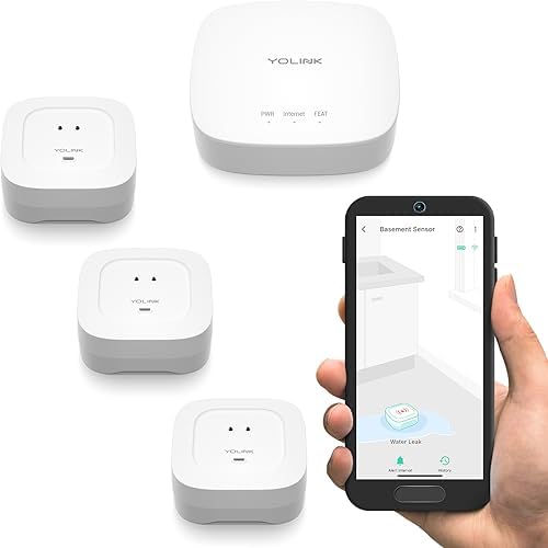 YoLink Water Leak Sensor 4 105 dB Alarm Kit: 3-Pack + Hub by YoLink