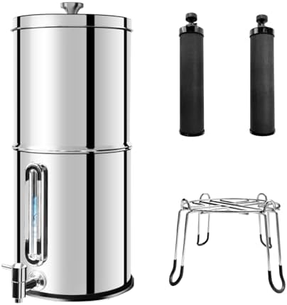 SINCHO 2.25G Gravity Water Filter System with Level Window – 3-Stage Stainless Steel System, 2 Washable Ceramic Filters, No Electricity Needed by Unknown