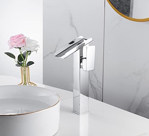 Chrome Bathroom Faucet LED 3 Color Changing Light Waterfall Vessel Sink Faucets Single Handle One Hole Bowl Sink Faucet Vanity Lavatory Deck Mount Bath Mixer Tap Tall Body Modern with Supply Lines - Image 5
