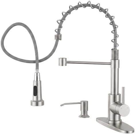 WEWE Utility Sink Faucet with Sprayer and Soap Dispenser, Brushed Nickel by WEWE