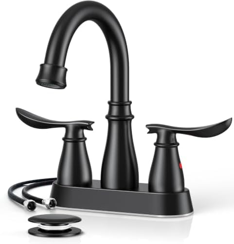 WEWE 4-Inch Centerset Laundry Faucet, 2-Handle, Matte Black, Pop-Up Drain by WEWE