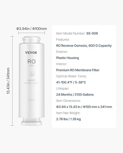 VEVOR Reverse Osmosis Filter, 10-Layers RO Water Filter Replacement, Compatible with SS-003 600 GPD Under Sink Water Filter, 24 Months Reverse Osmosis Filter Cartridge, Reduces Lead, Chlorine, Rust - Image 7