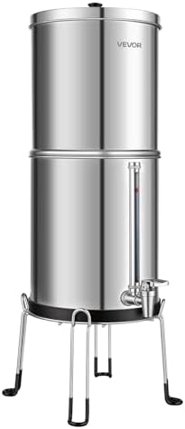 VEVOR Gravity-fed Water Filter System, 2.25G 304 Stainless-Steel Countertop Water Filtration System, Reduces Lead and up to 99% of Chlorine, w/ 2 Carbon Filter, Spigot, Stand - Image 4