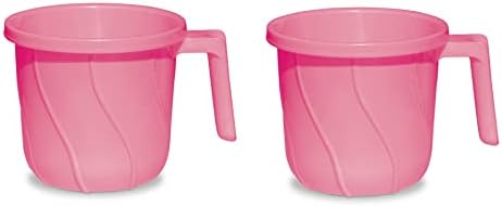 Premium BPA Free Plastic Mugs for Bathroom, Bath Mug, Stripes Design Bathing Mugs Dabba Camping Mug, 50 Ounce Capacity (Pink, 2) by VAKRATUNDA+KITCHENWARES