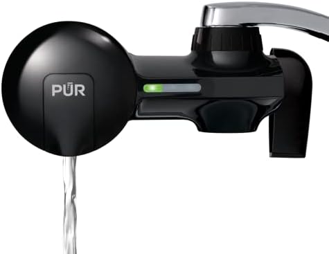 PUR Horizontal Faucet Mount Water Filtration System with Lead Reducing Filter for Cleaner, Filtered Tap Water, Lasts 100 Gallons, Sink Water Filter, Fits Most Kitchen or Bathroom Faucets, Black by PUR
