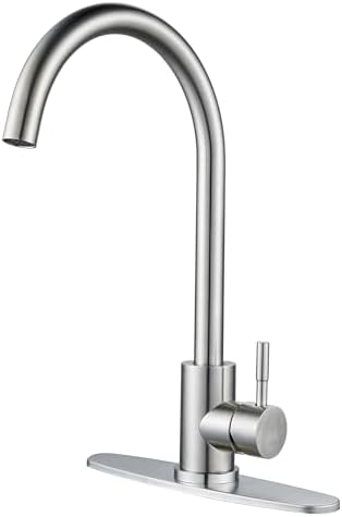 Single Handle High Arc Brushed Nickel Kitchen Faucet Stainless Steel Commercial Single Hole Kitchen Sink Faucet, Modern One Hole Bar Sink Faucet with Deck Plate by KOHONBY
