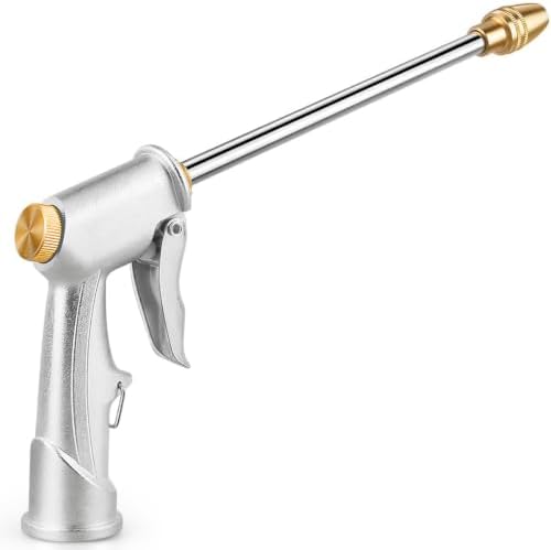 Garden Hose Nozzle Sprayer, High Pressure Metal Water Heavy Duty Hose Nozzle Leak-Proof & Adjustable Trigger for Garden, Patio, Car Wash, Pet Shower (Silver) by Euthymiaze
