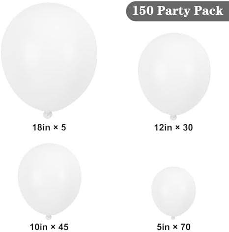 APLANET 150pcs White Balloons Different Sizes 18 12 10 5 Inch, Latex Balloons for White Themed Birthday Wedding Baby Shower Party, Grad Anniversary Supplies, Arch Kit Decoration - Image 2