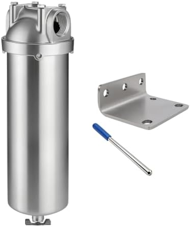 NSF/ANSI 42 Stainless Steel Whole House Water Filter Housing, 10" x 2.5" Sediment Water Filter System for Heavy Duty, Well & City Water, 1" NPT Port, Drain Valve Style A (Wing) by Amwater