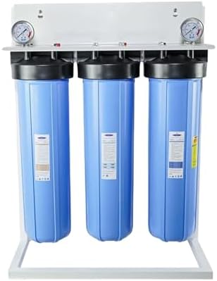 Crystal Quest Tall Compact Whole House Fluoride Water Filtration System, Multi-Stage Filter for Fluoride, BPA-Free, pH-Enhancing, 4-6 GPM Flow, Triple Configuration, Easy Maintenance - with Stand by CrystalQuest