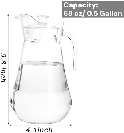 SOUJOY 2 Pack Plastic Pitcher, 68Oz Clear Iced Water Jug with Lid and Handle, Heat Resistant BPA-Free Tea Pitcher for Lemonade, Juice, Milk, Cold or Hot Beverage - Image 2