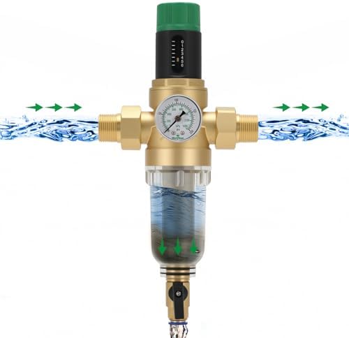 50Micron Spin Down Sediment Water Filter System with 0-100PSI Pressure Gauge with 100&200 Replacement Filter,3/4" NPT, Brass Lead-Free Construction - Image 5