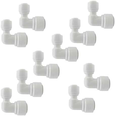 10 PCS 1/4" X 3/8" OD Elbow Push Fit Connector, 90-Degree Quick Connect Tube Fittings for RO Water System, Water Filter, Refrigerator, Air Compressor (Plastic, Leak-Proof) by Unknown