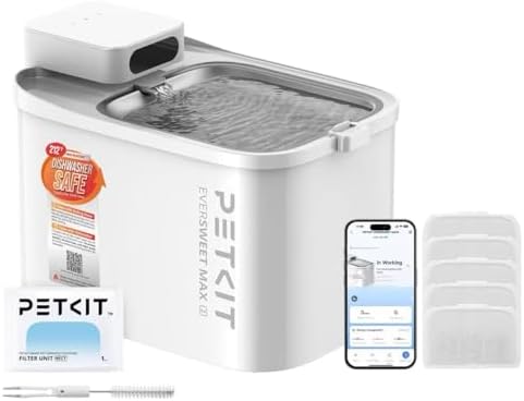 PETKIT EVERSWEET MAX Cordless Cat Water Fountain and 5 pcs Filters Bundle, 101 oz/3L Pet Fountain for Cats Dogs Inside, Automatic Cat Water Dispenser Battery Operated by Unknown