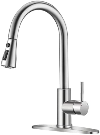 Brushed Nickel Kitchen Faucets with Pull Down Sprayer Kitchen Sink Faucet with Pull Out Sprayer Single Hole Deck Mount Single Handle Stainless Steel Grifos De Cocina 866068SN by OWOFAN