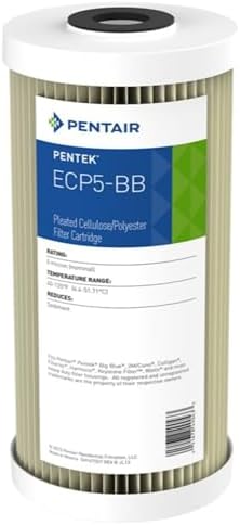 Pentair Pentek ECP5-BB Big Blue Sediment Water Filter, 10-Inch, Whole House Pleated Cellulose Polyester Cartridge, 10" x 4.5", White End-Cap, 5 Micron by PENTAIRPENTEK