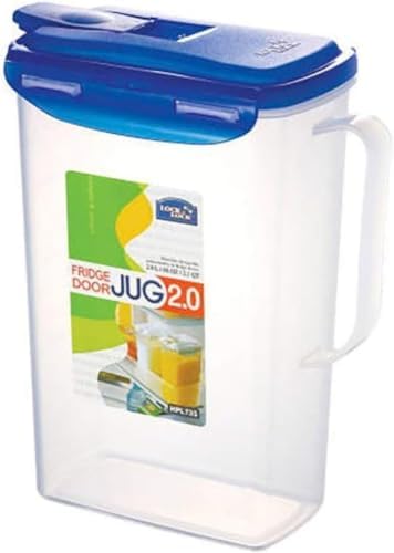 LocknLock Aqua Fridge Door Water Jug with Handle BPA Free Plastic Pitcher with Flip Top Lid Perfect for Making Teas and Juices, 2 QT, Blue (Pack of 5) by LocknLock