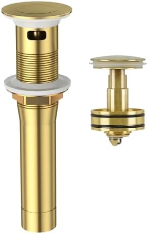 CREA Gold Bathroom Sink Drain Stopper,Pop Up Sink Drain Stopper Bathroom Sink with Overflow,Vessel Sink Drain Plug with Anti-Clogging Strainer Pop Up Drain Stopper Kit All Metal Stailess Steel by CREA