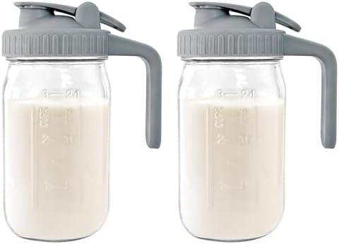 JunVpic Breast Milk Pitcher, 32 oz Wide Mouth Glass Mason Jar with Lid by Junvpic