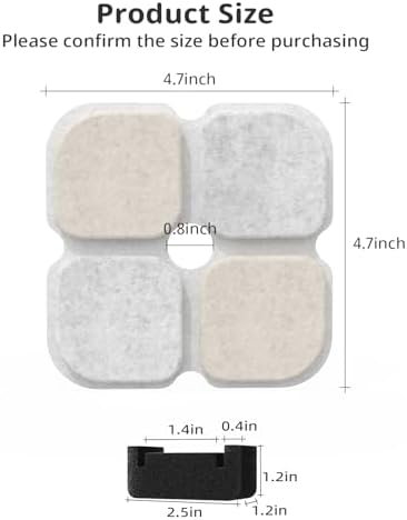 Cat Pet Water Fountain Filters, 12 Pack Replacement Filters Fit for 101oz/3L Crystal Cat Fountain, Triple Filtration System (12 Filters+12 Sponges) - Image 4