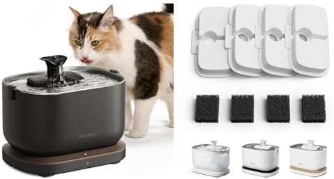 Bundle of PETLIBRO Cat Water Fountain Stainless Steel Tray, App Monitoring Cat Fountain Indoor, 2.5L/84oz Dockstream Pet Water Fountain, BPA-Free + PETLIBRO 4 Packs Replacement Filters for2 Months by Unknown
