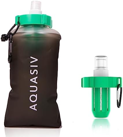 Gravity Water Filter Kit - HFM Carbon & Pre Filter, Portable Squeeze Pouch - Reliable Camping & Hiking by AQUASIV