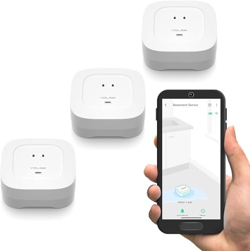 YoLink Water Leak Sensor 4, 105 dB Alarm, 3-Pack, YS7906 by YoLink