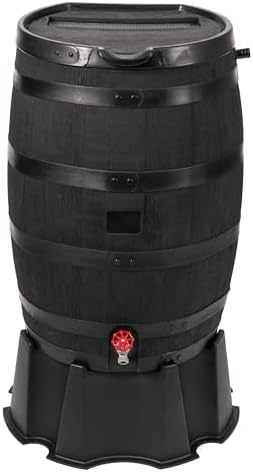 RTS Home Accents Premium 55-Gallon Eco Rain Barrel with Removable Lid, Flat Back Rain Water Collection Barrel, Made with 100% Recycled Plastic, Stand Included, Black by RTSCompaniesInc