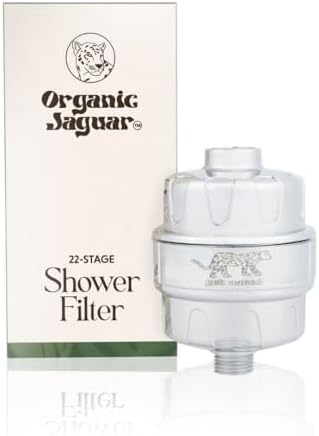 Organic Jaguar Shower Filter, 22 Stage Water Shower Head Filter For Hard Water, Heavy Metals, Chlorine & Impurities, Supports Hair and Skin Health & Hydration, Easy Installation, Long Lasting, Chrome by OrganicJaguar